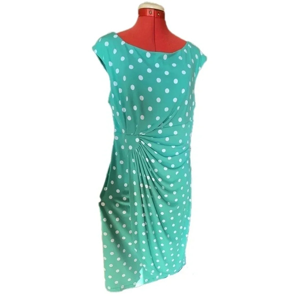 DressBarn, Size 14, Green Polka Dot Wrap Waist Dress - Picture 7 of 10
